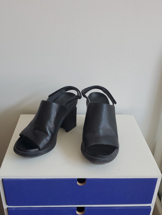 Camper Shoes - Black Camper Leather Open-Toe Block Heel Slingback Women’s Sandals